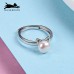 SILVERCUTE萌银 925银小猫咪戒指可爱耳朵淡水珍珠开口戒送女友